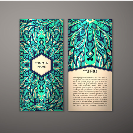 Flyer with Floral mandala pattern and ornaments. Vector Flyer oriental design Layout template, size. Islam, Arabic, Indian, ottoman motifs. Front page and back page. Easy to use and edit.のイラスト素材