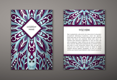 Flyer with Floral mandala pattern and ornaments. Vector Flyer oriental design Layout template, size. Islam, Arabic, Indian, ottoman motifs. Front page and back page. Easy to use and edit.のイラスト素材