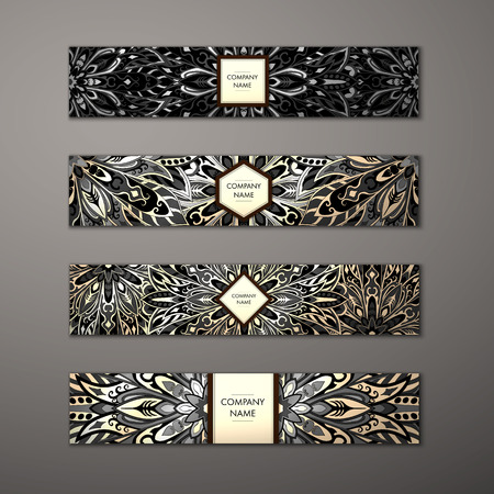 Banner set. Floral mandala pattern and ornaments. Oriental design Layout. Asian, Arabic, Indian, ottoman motifs.のイラスト素材