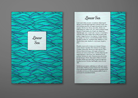 Vector cards with pattern, abstract waves texture. 
Colorful sea background. Layout template front page and back 
page.のイラスト素材
