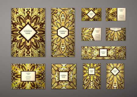 Big templates set. Business cards, invitations and banners. Floral mandala pattern and ornaments. Oriental design Layout. Asian, Arabic, Indian, ottoman motifs.のイラスト素材