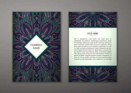 Flyer with Floral mandala pattern and ornaments. Vector Flyer oriental design Layout template, size. Islam, Arabic, Indian, ottoman motifs. Front page and back page. Easy to use and edit.のイラスト素材