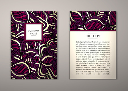 Flyer template with abstract ornament pattern. Vector greeting card design. Front page and back page.のイラスト素材