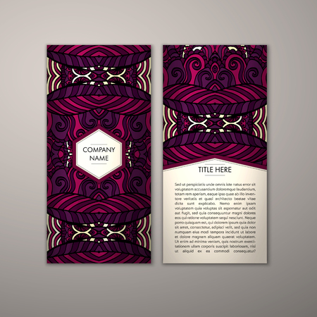 Flyer template with abstract ornament pattern. Vector greeting card design. Front page and back page.のイラスト素材