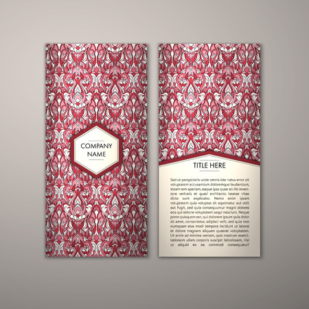 Flyer template with abstract ornament pattern. Vector greeting card design. Front page and back page.のイラスト素材