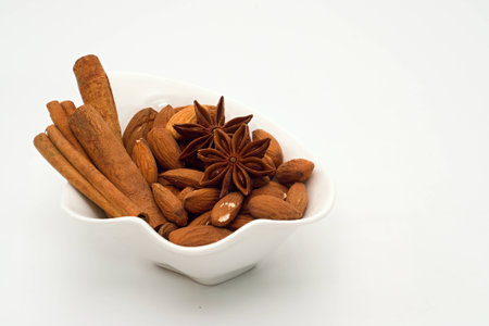 Mixture of cinnamon and almondsの写真素材