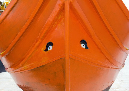 Malta, Marsaxlokk, luzzu boat, detail of osiris eyesの写真素材