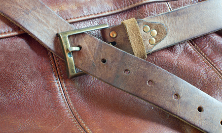 Detail of practical modern brown leather bagの写真素材