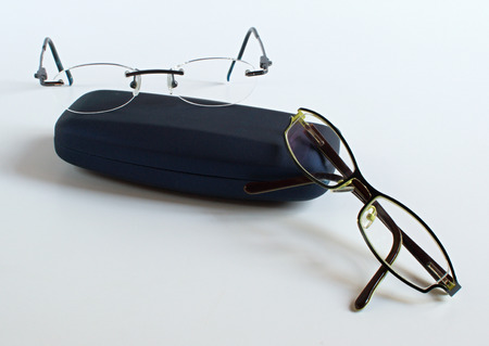 Modern dioptric glasses and case for glassesの写真素材