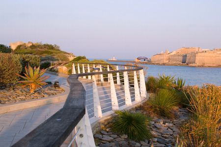 Sunset in Valletta, Grand harbor, Maltaの写真素材