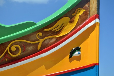 Osiris eye close up on traditional fishing luzzu boat, Maltaの写真素材