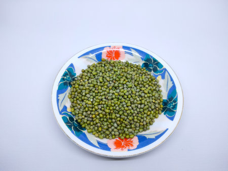 Raw mung beans, usually served in the form of mung bean porridge or stuffed bread or as an ingredient in soups.の写真素材