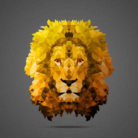 Lion low poly portrait. Gold gradient. Side light source. Abstract polygonal illustration.のイラスト素材
