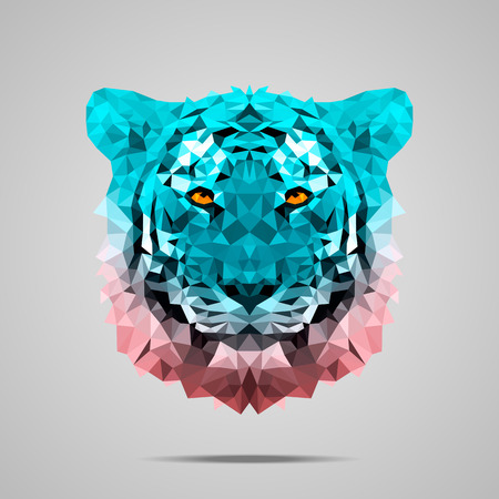 Bengal tiger low poly portrait. Symmetric gradient Rose Quartz - Limpet Shell. Abstract polygonal illustration.のイラスト素材