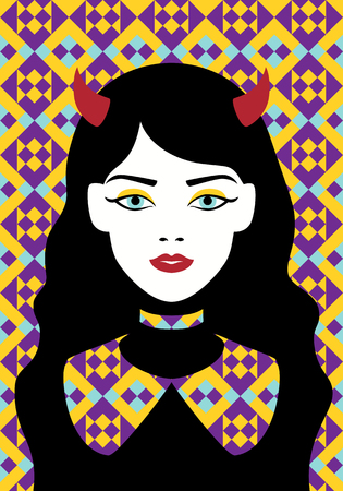 Girl with horns and an apron Vector flat artのイラスト素材