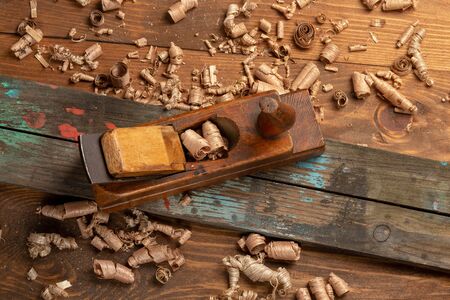 Carpenter cabinet maker hand tools on the workbench