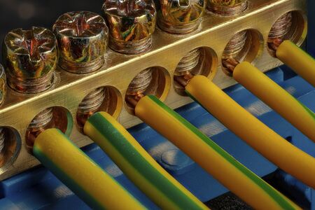 Close-up image of a grounding bus bar terminal