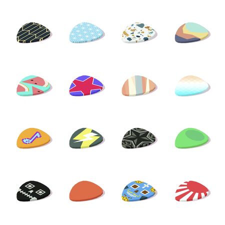 Set of isometric colorful guitar picks with shadowのイラスト素材