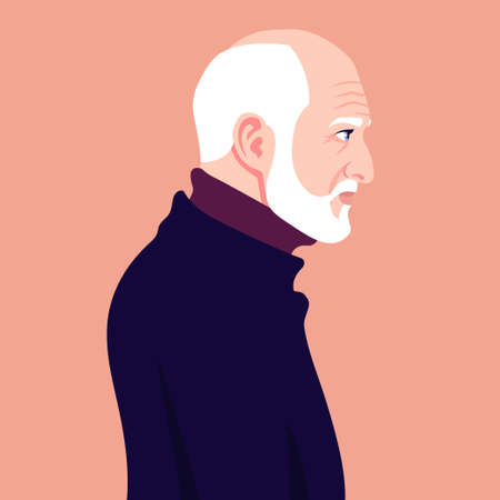 The head of a bald old man with a white beard in profile.のイラスト素材