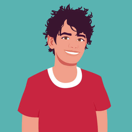 Portrait of a happy boy with tousled hairのイラスト素材