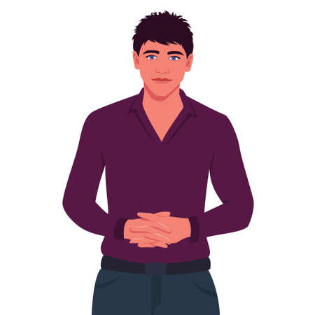 Portrait of a young man with clasped handsのイラスト素材