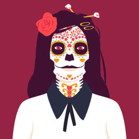 Portrait of a woman with Sugar skull makeupのイラスト素材