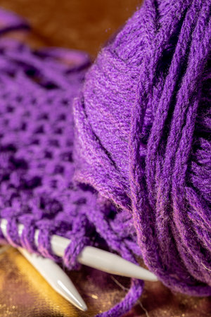 Photo of colored balls from knitting yarn. Knitting supplies close-up. Knitting-women's needlework.