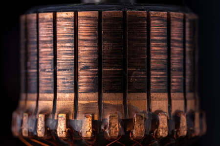 Copper commutator bar of the electric motor close up. Electric motor rotor.の写真素材