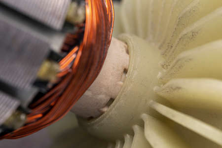 Cooling impeller on electric motor close up. Electric motor rotor.の写真素材