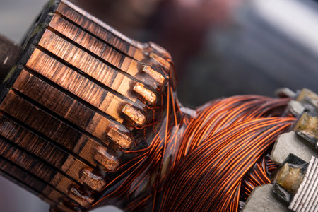 Copper commutator bar of the electric motor close up. Electric motor rotor.の写真素材