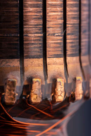 Copper commutator bar of the electric motor close up. Electric motor rotor.の写真素材