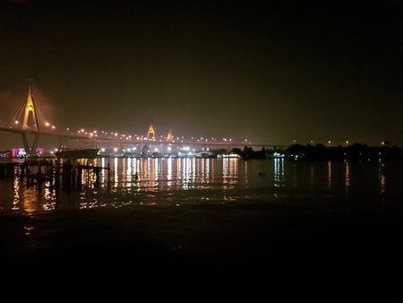 bridge river font night bridgeの写真素材