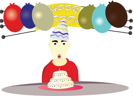 the boy blowing candles as a birthday celebrationのイラスト素材