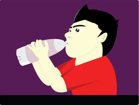 the boy drinking water from a bottleのイラスト素材