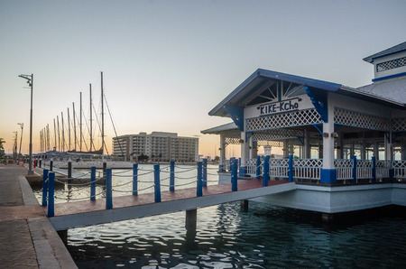 VARADERO, CUBA - DEC 2018: Appearance of Kike Kcho Seafood restaurant, in Varadero, Cuba. The marina was developed expecting a massive arrival of yatch and boats from US after the warming of the hotilities between both governments on 2016.のeditorial素材