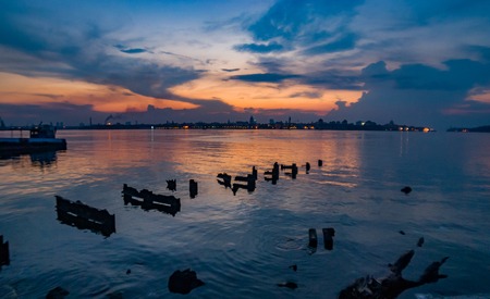 Havana Bay surroundings, seen in the sunsetの写真素材