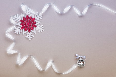 Christmas decorations in bright colors on a white background の写真素材