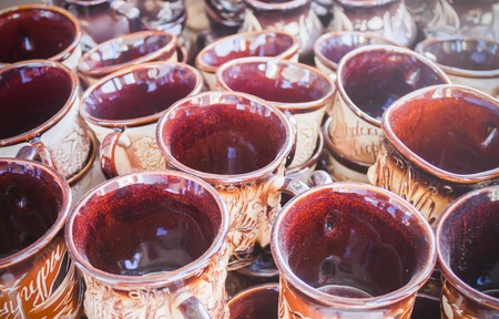 New steins for sale with selective focus close-upの写真素材