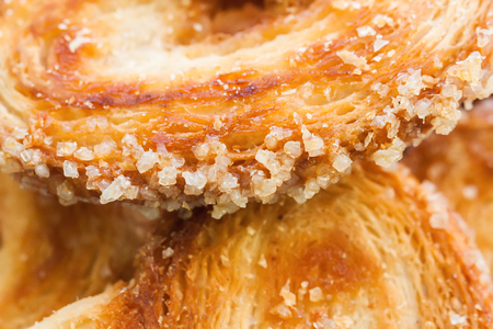 puff pastry close up on wooden backgroundの写真素材