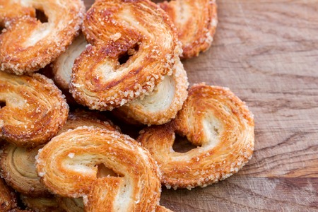 puff pastry close up on wooden backgroundの写真素材