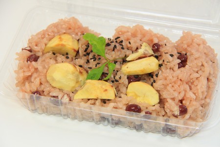 Japanese cuisine Sekihan, sticky rice steamed with azuki beansの写真素材