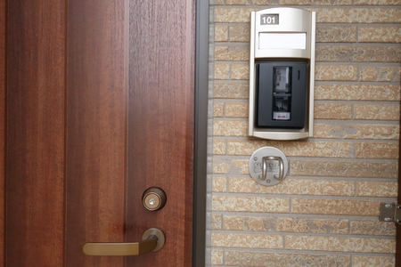 Keyhole of the entrance door and door knobのeditorial素材