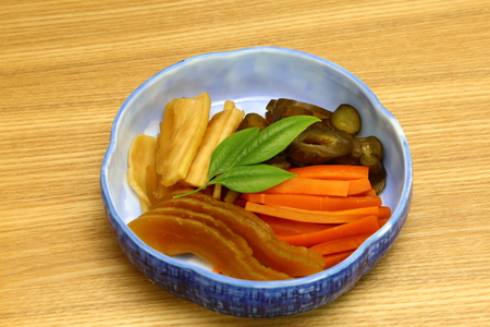 Japanese food, pickled in miso, Japanese pickled vegetablesの写真素材