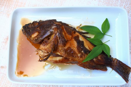Scorpion fish steamed with soy sauce with ingredient