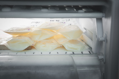 packages with breast milk in freezer.の写真素材