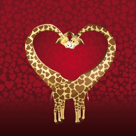 Big heart formed by a giraffeのイラスト素材