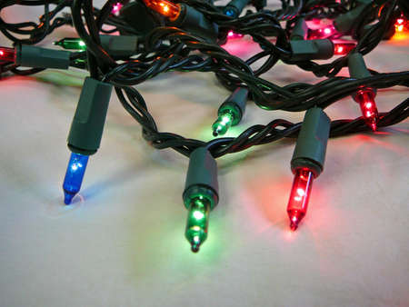 Tangle of Lighted Christmas Lightsの写真素材
