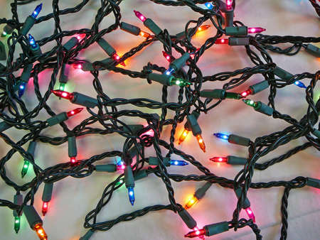 Tangle of Lighted Christmas Lightsの写真素材