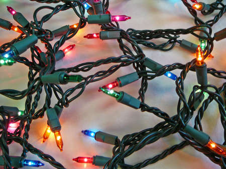 Tangle of Lighted Christmas Lightsの写真素材