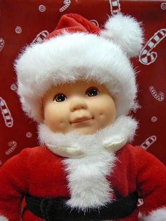  Santa on a candy cane backgroundの写真素材